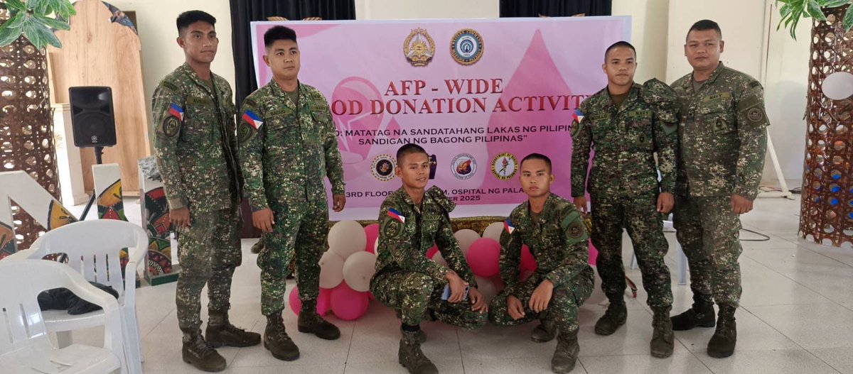 TeamWESCOM's tweet photo. AFP Units and Partners Unite in Nationwide Blood Donation Drive for AFP’s 90th Founding Anniversary

PUERTO PRINCESA CITY, Palawan - In a powerful demonstration of partnership, heroism, and shared purpose, Western Command (WESCOM), through the Office of U7, in partnership with Ospital Ng Palawan, successfully facilitated the nationwide simultaneous AFP-wide Blood Donation Activity in celebration of the 90th Founding Anniversary of the Armed Forces of the Philippines (AFP) on December 13, 2025, held at Ospital Ng Palawan, Puerto Princesa City.

The activity brought together uniformed personnel and civilian partners, underscoring the AFP’s enduring commitment to saving lives not only through defense of the nation, but also through compassionate service to the Filipino people. Participating units included WNC, 3MBDE, TOW-WEST, CMOU-West, 6CRG, Reservist Units, alongside various civilian entities, reflecting a united front of service beyond duty.

A total of 70 participants took part in the activity, with 60 successful blood extractions, yielding an impressive 27,000 cubic centimeters (cc) of donated blood. These life-saving contributions will significantly support the medical needs of patients served by Ospital Ng Palawan and nearby healthcare facilities.

This blood donation drive exemplifies the AFP’s core values of bayanihan, selfless service, and heroism, highlighting the strength of civil-military cooperation and the shared responsibility of safeguarding life. As the AFP marks nine decades of honorable service, this initiative stands as a testament that true heroism is not only found on the battlefield, but also in acts of compassion that sustain and protect the community.

WESCOM extends its sincere appreciation to all participating units, partner institutions, and civilian volunteers whose collective efforts made this endeavor a resounding success. Together, they reaffirmed that through unity and shared purpose, lives are saved and hope is strengthened.

#AFPyoucanTRUST
#TeamWESCOM
#wescomtransformationroadmap
#patriotsanddefenders
#OneAFPOnePhilippines
#StrongAFPStrongPhilippines
#OurSeasOurRightsOurFuture