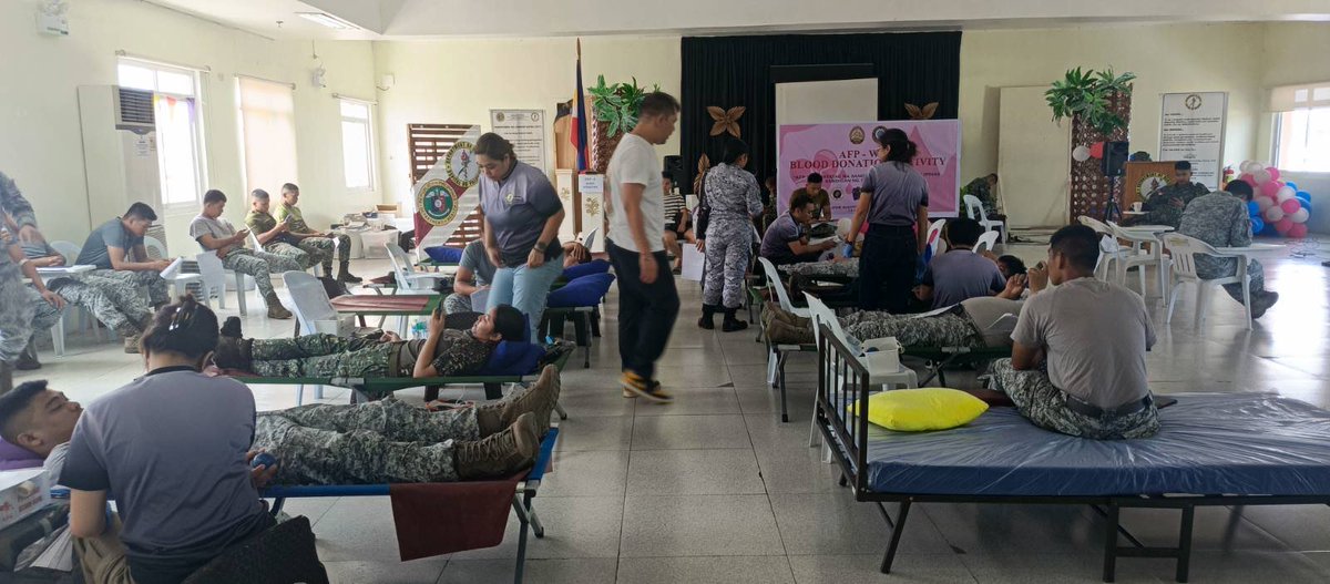 TeamWESCOM's tweet photo. AFP Units and Partners Unite in Nationwide Blood Donation Drive for AFP’s 90th Founding Anniversary

PUERTO PRINCESA CITY, Palawan - In a powerful demonstration of partnership, heroism, and shared purpose, Western Command (WESCOM), through the Office of U7, in partnership with Ospital Ng Palawan, successfully facilitated the nationwide simultaneous AFP-wide Blood Donation Activity in celebration of the 90th Founding Anniversary of the Armed Forces of the Philippines (AFP) on December 13, 2025, held at Ospital Ng Palawan, Puerto Princesa City.

The activity brought together uniformed personnel and civilian partners, underscoring the AFP’s enduring commitment to saving lives not only through defense of the nation, but also through compassionate service to the Filipino people. Participating units included WNC, 3MBDE, TOW-WEST, CMOU-West, 6CRG, Reservist Units, alongside various civilian entities, reflecting a united front of service beyond duty.

A total of 70 participants took part in the activity, with 60 successful blood extractions, yielding an impressive 27,000 cubic centimeters (cc) of donated blood. These life-saving contributions will significantly support the medical needs of patients served by Ospital Ng Palawan and nearby healthcare facilities.

This blood donation drive exemplifies the AFP’s core values of bayanihan, selfless service, and heroism, highlighting the strength of civil-military cooperation and the shared responsibility of safeguarding life. As the AFP marks nine decades of honorable service, this initiative stands as a testament that true heroism is not only found on the battlefield, but also in acts of compassion that sustain and protect the community.

WESCOM extends its sincere appreciation to all participating units, partner institutions, and civilian volunteers whose collective efforts made this endeavor a resounding success. Together, they reaffirmed that through unity and shared purpose, lives are saved and hope is strengthened.

#AFPyoucanTRUST
#TeamWESCOM
#wescomtransformationroadmap
#patriotsanddefenders
#OneAFPOnePhilippines
#StrongAFPStrongPhilippines
#OurSeasOurRightsOurFuture