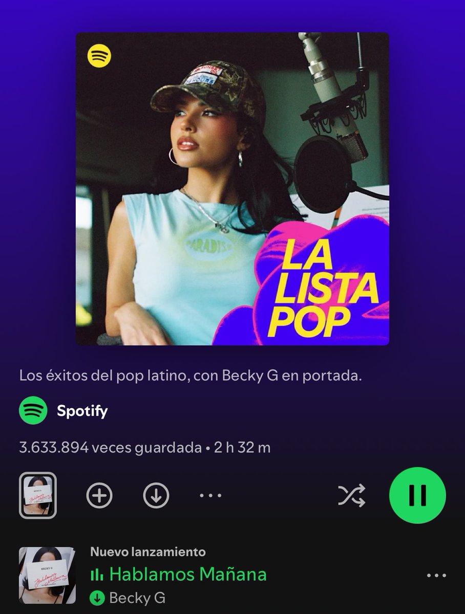 ChartBeckyG's tweet image. Becky G es portada en la playlist “La Lista Pop” que cuenta con 3.6M de seguidores.

— “Hablamos Mañana” es #1 en ella.