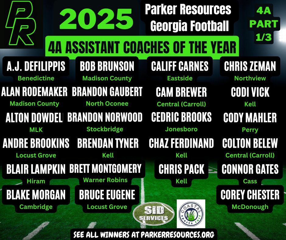ParkerResources's tweet image. Congratulations to our Parker Resources 4A Georgia Assistant Coaches of the Year!  If you know them, tag them and congratulate them!