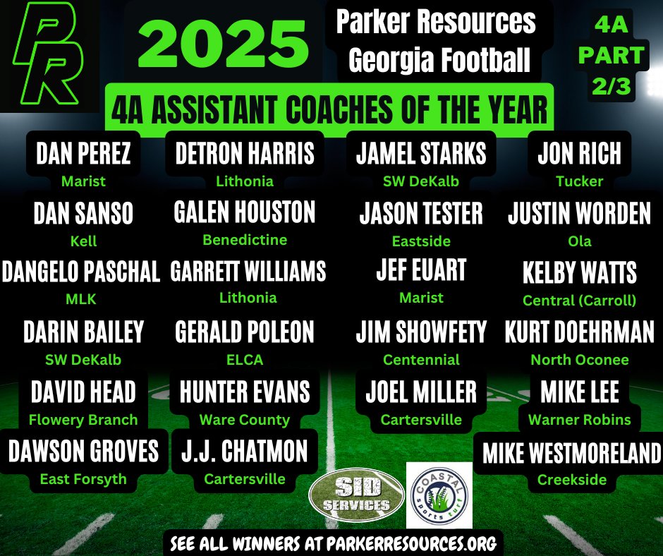 ParkerResources's tweet image. Congratulations to our Parker Resources 4A Georgia Assistant Coaches of the Year!  If you know them, tag them and congratulate them!