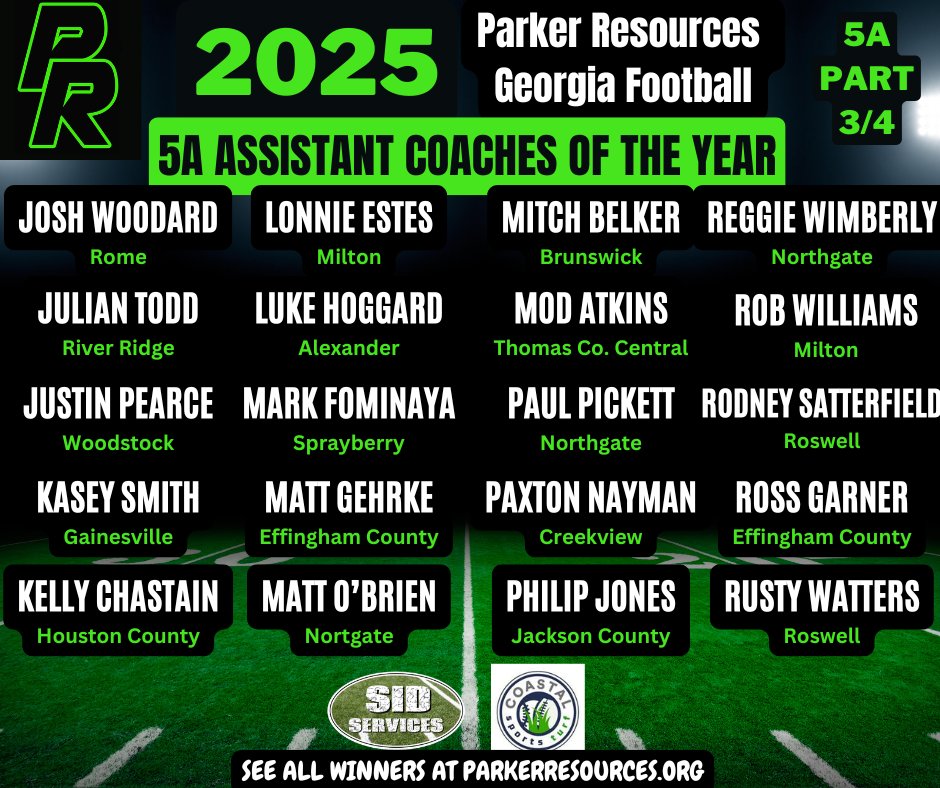 ParkerResources's tweet image. Congratulations to our Parker Resources 5A Georgia Assistant Coaches of the Year!  If you know them, tag them and congratulate them!