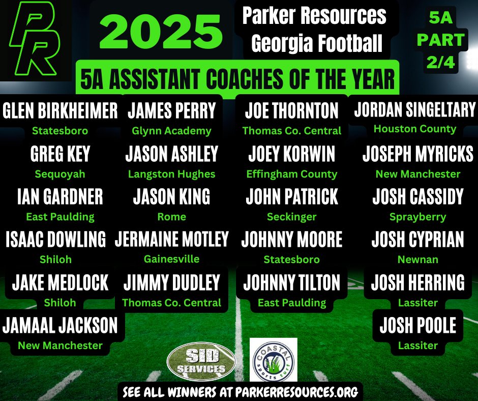 ParkerResources's tweet image. Congratulations to our Parker Resources 5A Georgia Assistant Coaches of the Year!  If you know them, tag them and congratulate them!