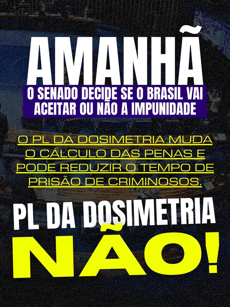 robsoncunhaACS's tweet image. É AMANHÃ! O Senado decide: Justiça ou Impunidade? O PL da Dosimetria é um "presente" para criminosos graves, criado sob medida para salvar golpistas. Reduzir pena de quem ataca a democracia é cuspir na Constituição. Senadores, o Brasil está vendo! #SemAnistia #PLdaDosimetriaNÃO