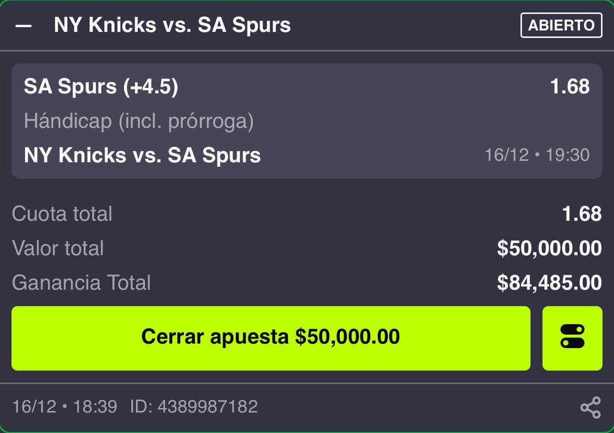 ElReyApostador_'s tweet image. ACABO DE APOSTAR 50 MIL PESOS EN LA NBA. ME GUSTA MUCHO ESTA APUESTA. ES MÁS, SI LA LLEGO A PERDER VOY S REGALAR 5 MIL PESOS ENTRE TODOS LOS COMENTARIOS DE ESTE TWEET, YA DEMOSTRÉ QUE CUMPLO ESAS DINÁMICAS. ASÍ QUE PARTICIPEN.