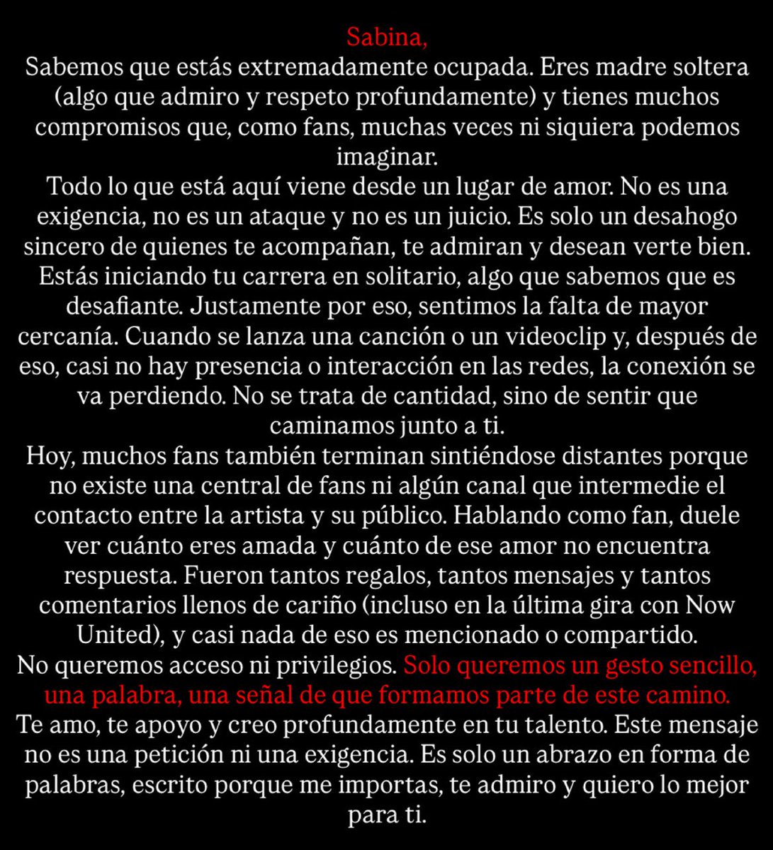 sabinarefuge's tweet photo. Con mucho amor y respeto, de alguien que te ama y te apoya, para @sabina 💛 https://t.co/QnfiWXdUoN