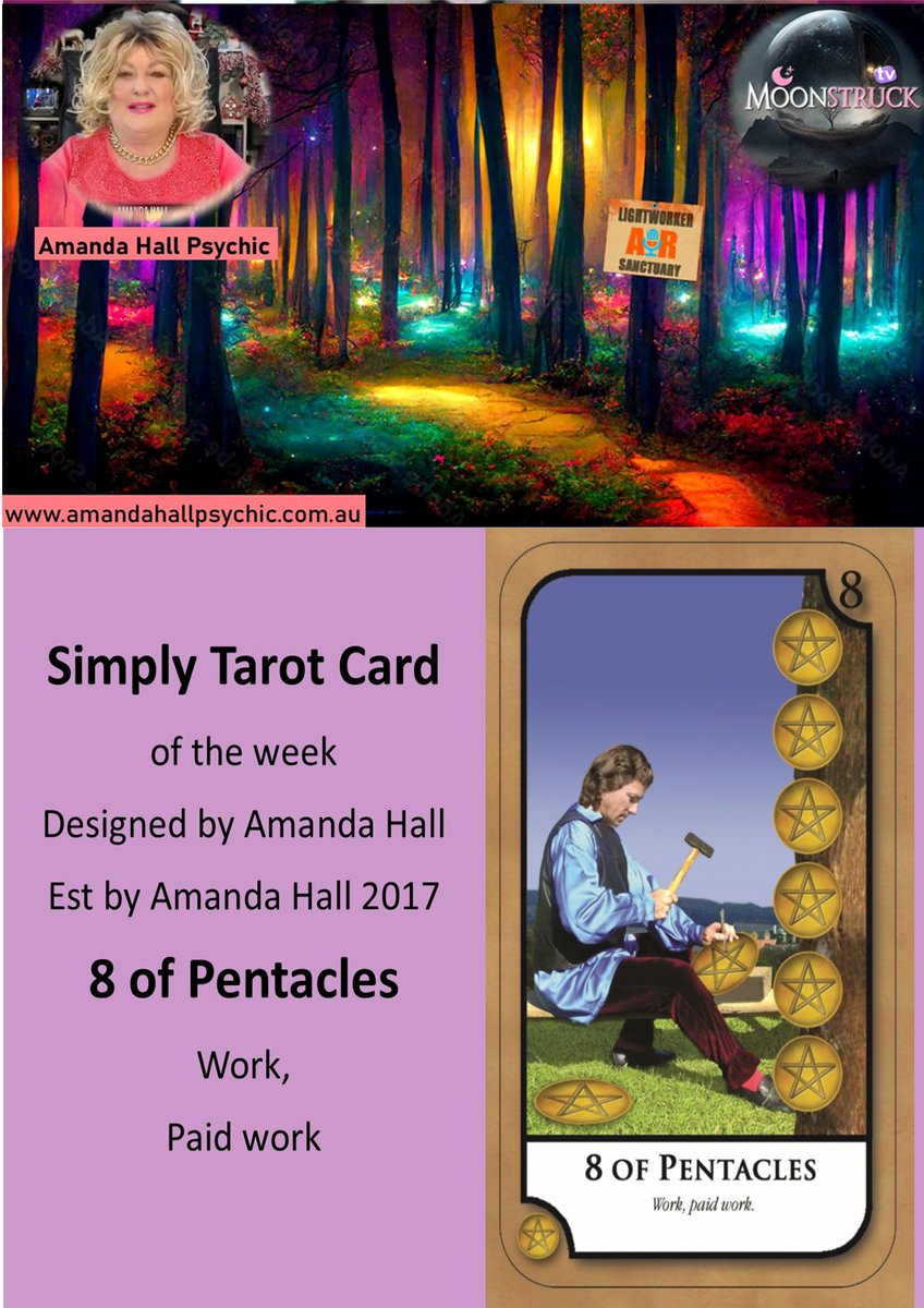 PsychicAmandaH's tweet image. Amanda Hall Psychic-16/2/2025 
Show No 432 facebook.com/PsychicRadio/
Private reading amandahallpsychic.com.au
Tarot Card of week #8ofpentacles