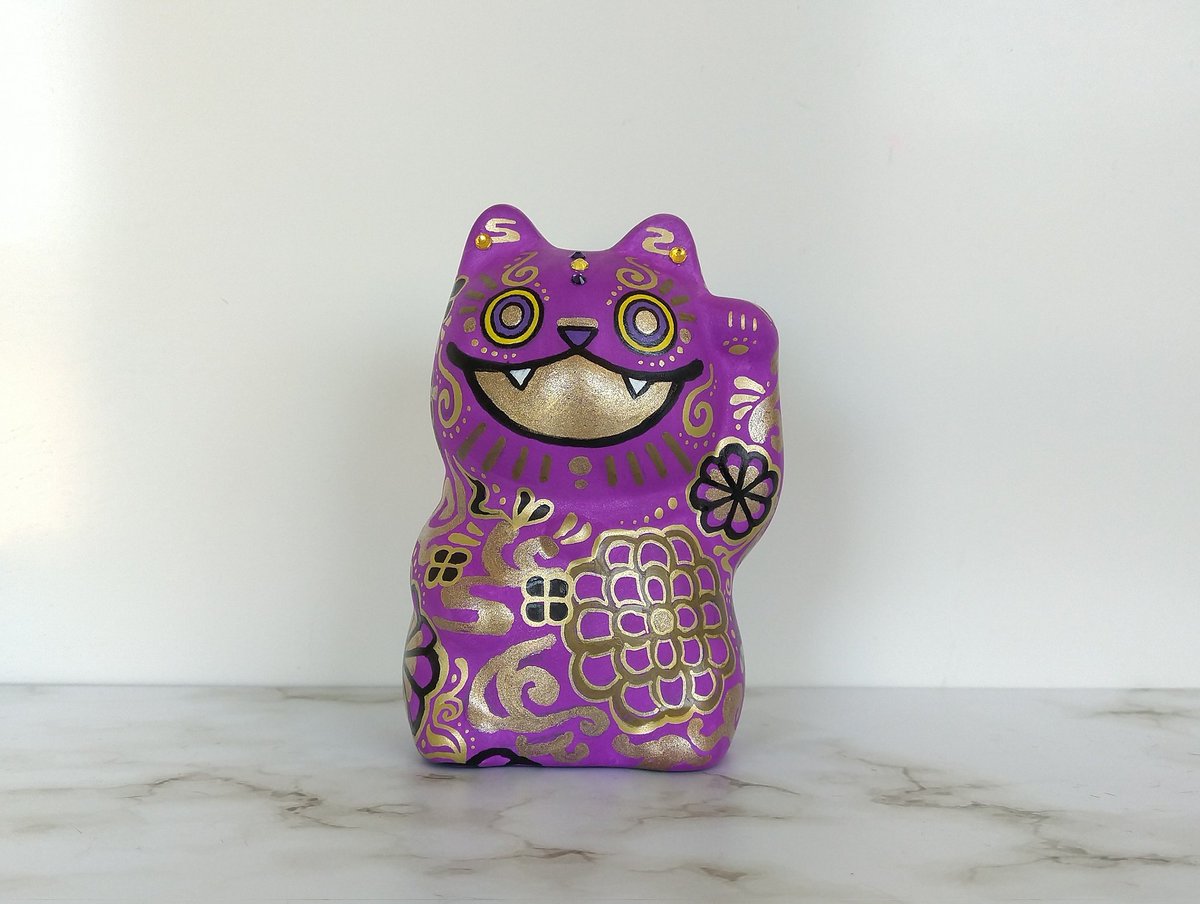 和柄 - 紫 - 】ばねきねこ😺 2026年猫の日 ▷ alba様招き猫展用紹介 紫