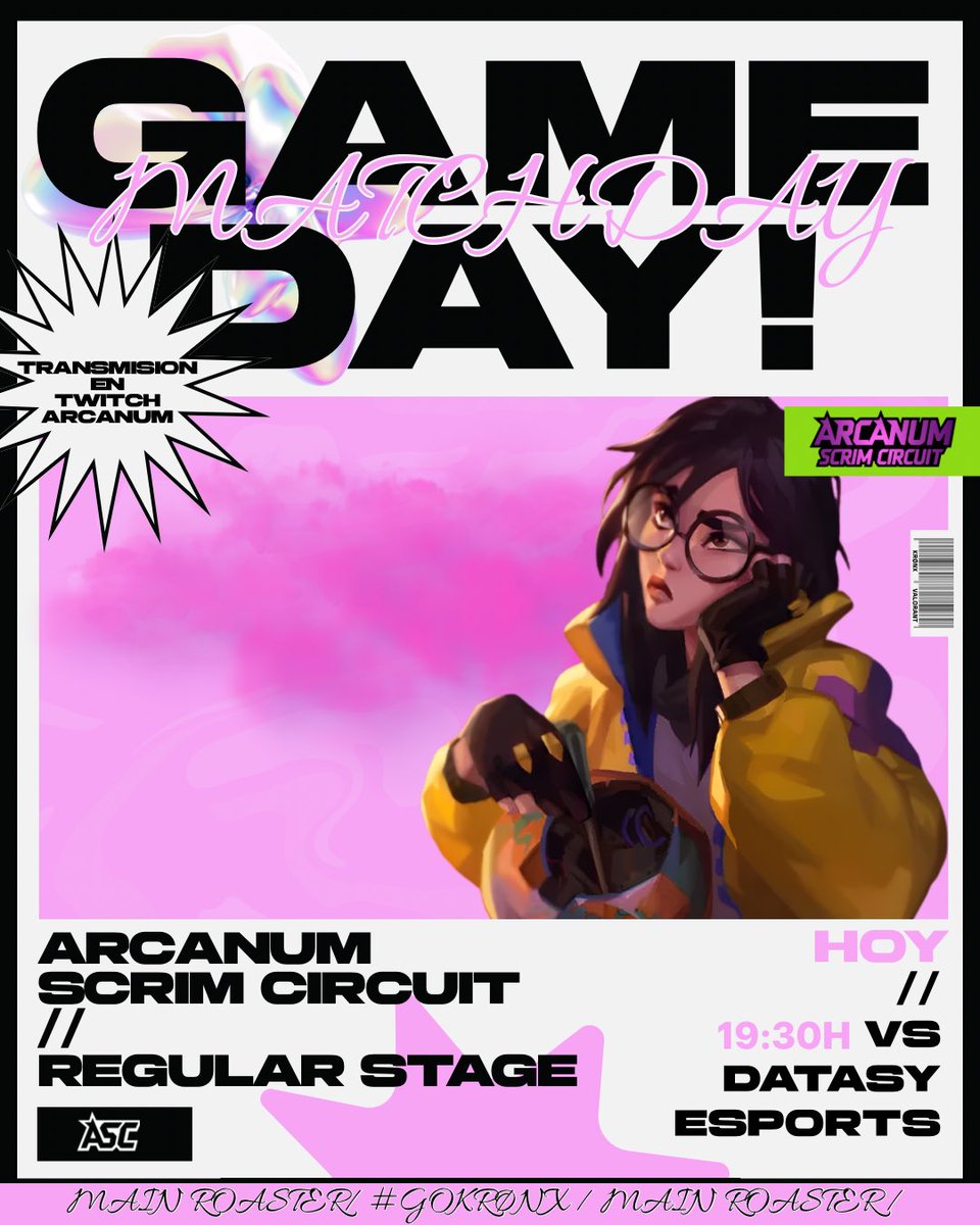 GAME DAY! 👾
Debut oficial en Arcanum Scrim Circuit.

🆚 <a href="/Datasy_eSports/">Datasy</a>
⏰ 7:30 PM CDMX
📺 Twitch: twitch.tv/arcanumesports_

¡Los queremos ver en el chat! #GoKRØNX 👊