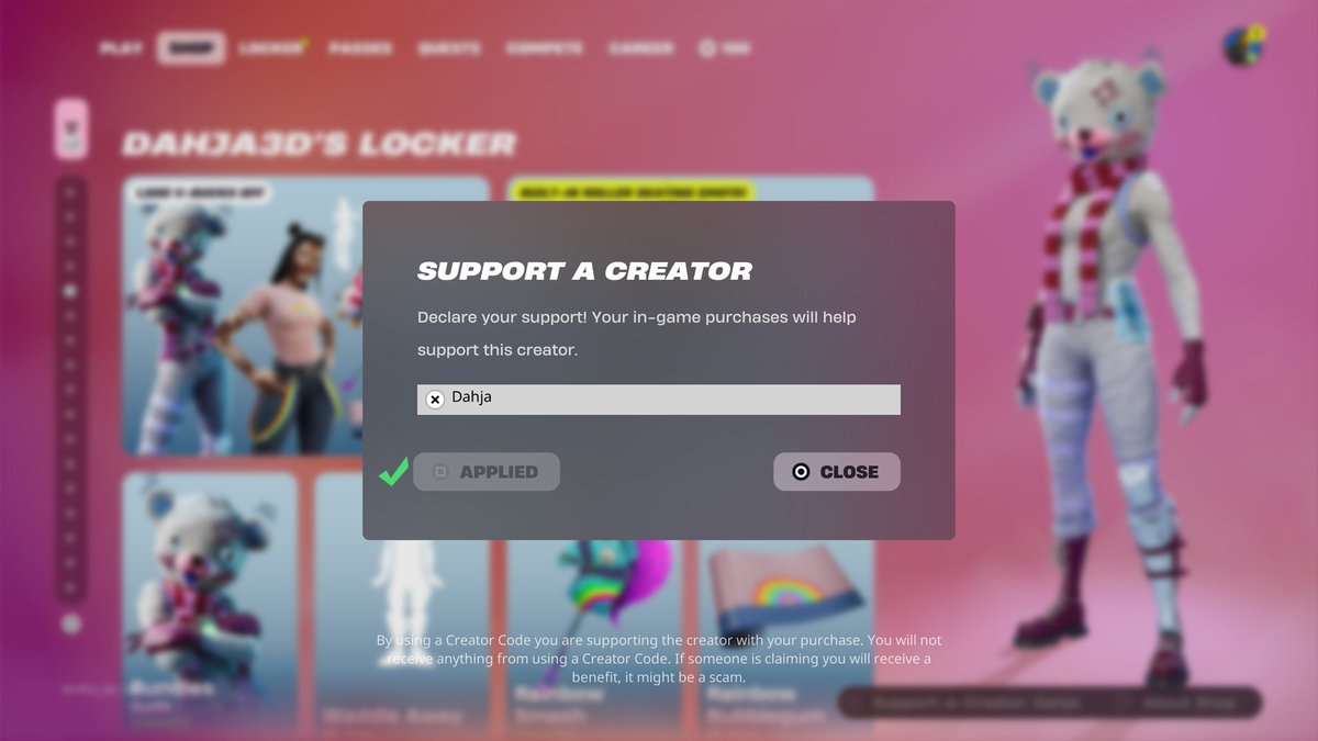I used your code <a href="/Dahja3D/">Code Dahja #ad 🐧</a> 🤩🙌

Congrats on the return of your locker bundle and skin! 🥰