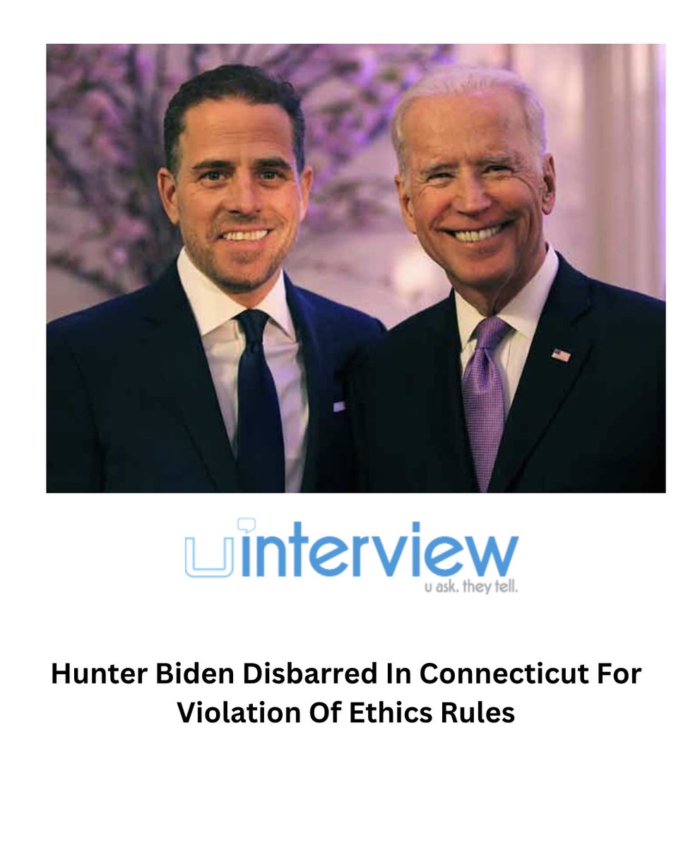 uinterview's tweet image. Hunter Biden Disbarred In Connecticut For Violation Of Ethics Rules

Follow @uinterview for the best viral videos, celebrity interviews, and news

#HunterBiden #Disbarred #LegalNews #Connecticut

Read More: uinterview.com/news/hunter-bi…
