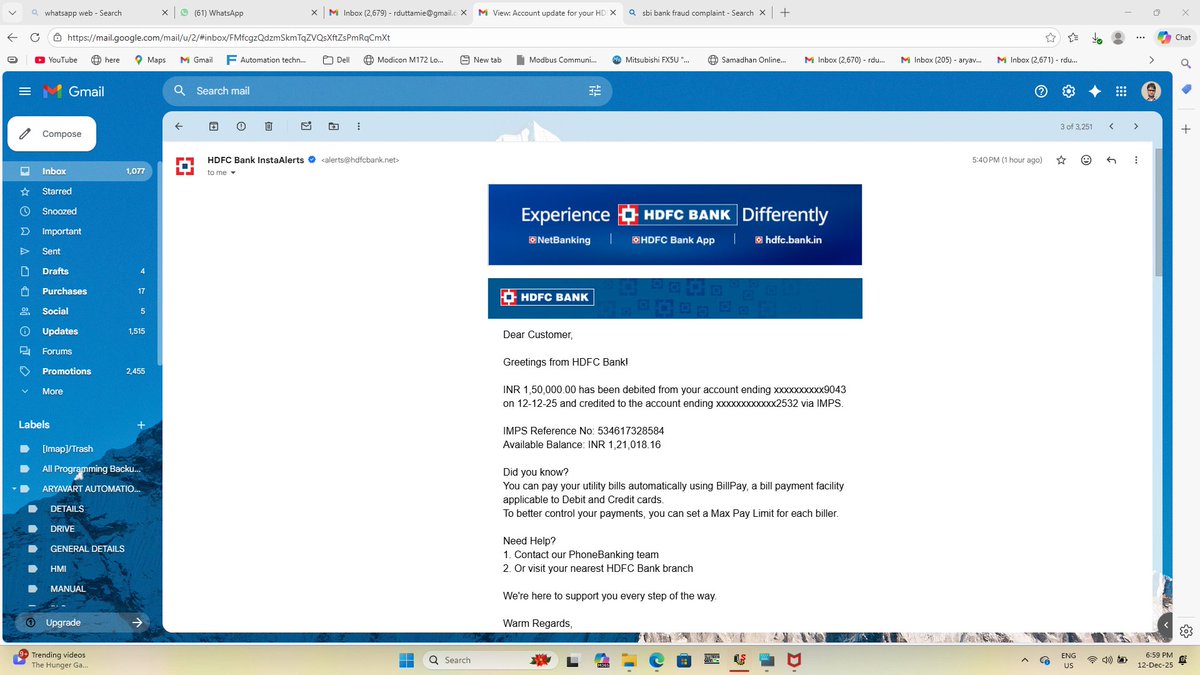 RDVERMA76's tweet photo. Digital, Identity fraud 
Incident on Date: 12-12-25
HDFC BANK Provide Loan without any verification 
Debit Amt: INR 328694.
NCCRP C No. 31212250014665 Plz help @RBI @digitalfraud @cyberfraud @bankfraud @SPBADDI @PMOIndia @ConsumerRights @HDFCBank_Cares @hppcybercell @RBIsays https://t.co/hvGLZxJ75c