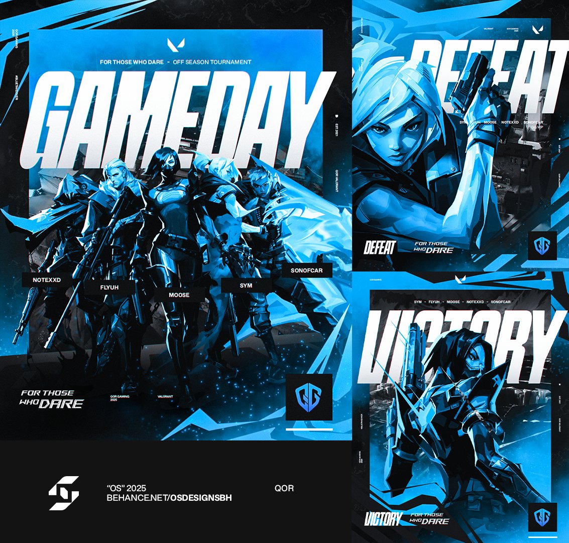 Match graphics for <a href="/QorGaming/">QorGaming</a> for the <a href="/SoaRGaming/">SoaR</a>'s "For Those Who Dare" Valorant tournament.

sad we couldnt use that victory graphic 🥲