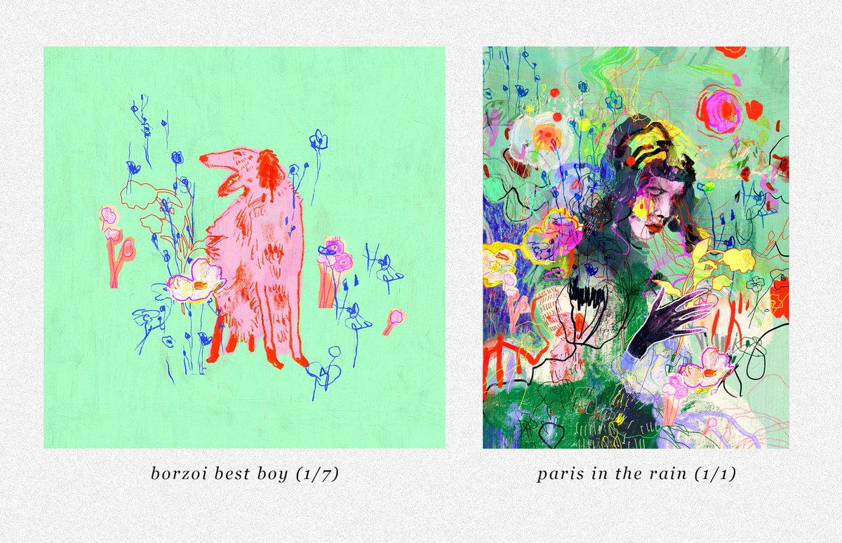 So instead of a 1/1 auction with bidders edition, let’s flip it.

'borzoi best boy' is available now as a 1/7 digital paint study (link below, 1 per wallet)

Once all 7 are sold, 1 lucky collector will receive the 1/1 'Paris In The Rain', drawn at random.

Thanks + good luck! ✴️