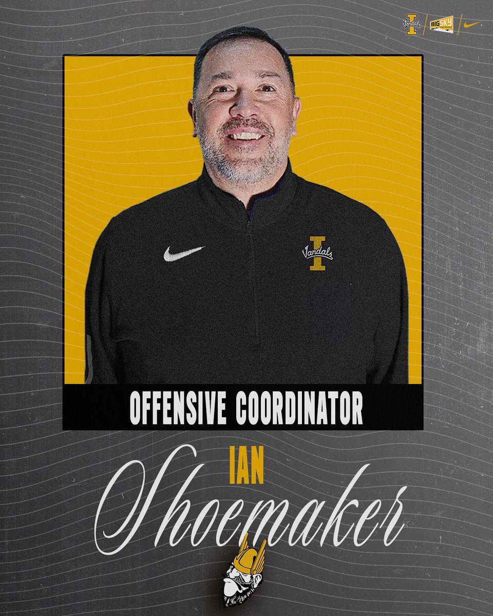 VandalFootball's tweet image. We got our guy 😎

Shoemaker Hired As Vandal Offensive Coordinator/Quarterbacks Coach

🗞️: govandals.com/news/2025/12/1…