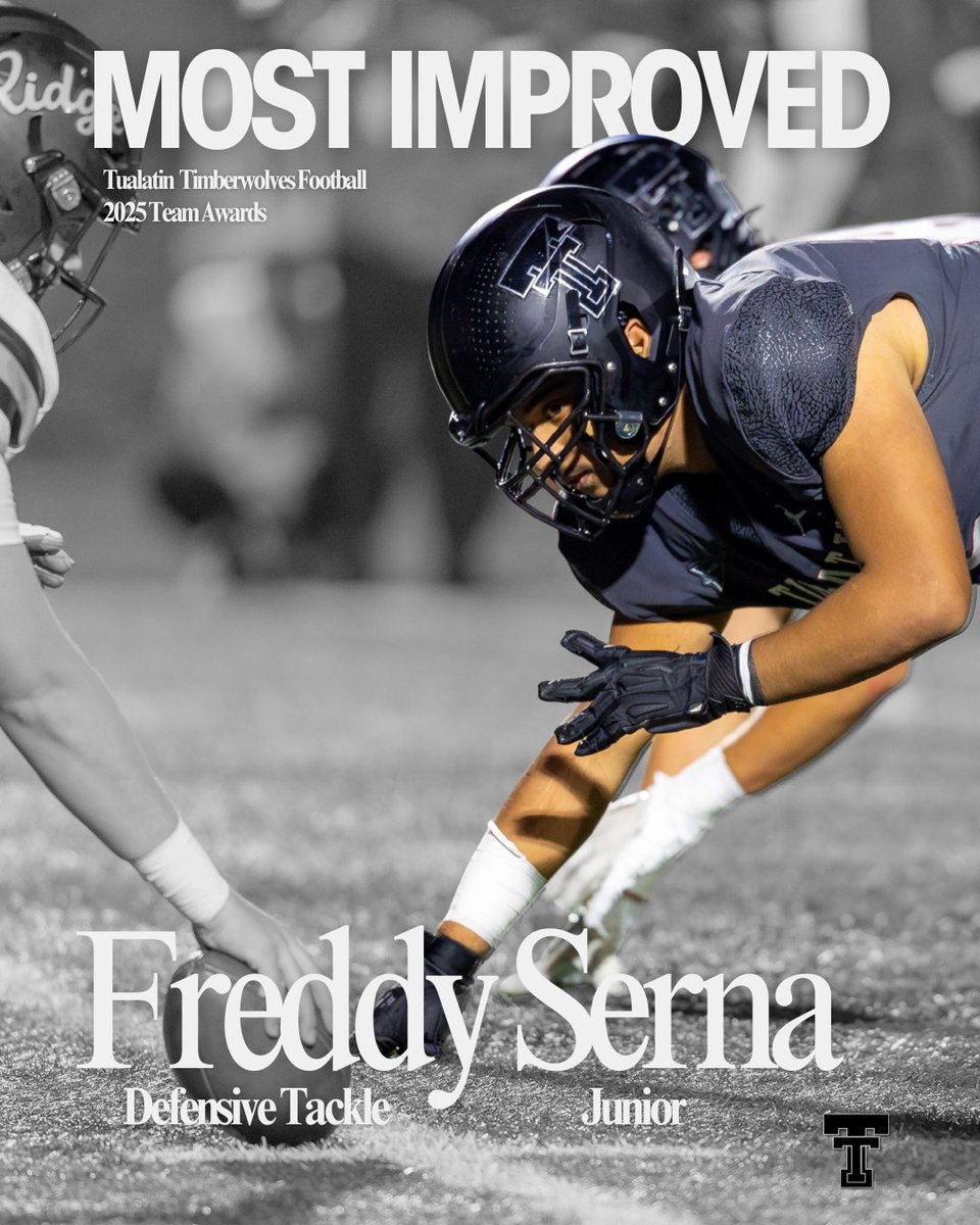 TualatinHSFB's tweet photo. Congratulations to our 2025 Varsity Most Improved Player Freddy Serna!

All awards are voted on by their teammates and represent a culmination of the great year we had this past season.

#AllFight https://t.co/3n2hoPNItf