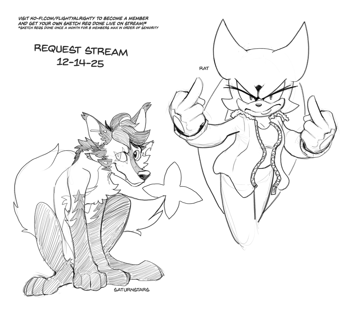 Request Sketch Stream sketches! Ft. someone's maned wolf OC and a very angry Rouge The Bat!