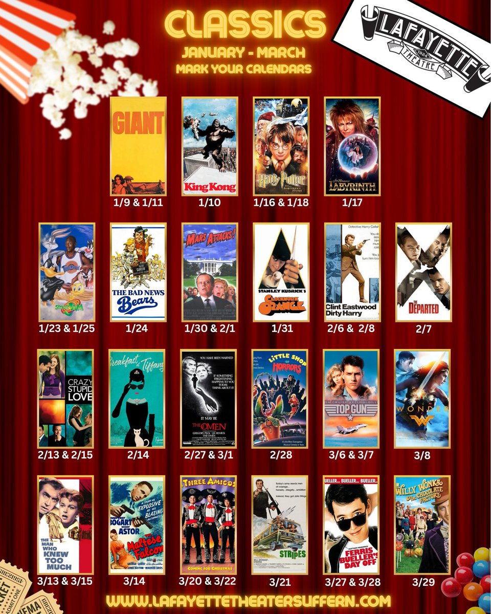 Anyone here who lives in the vicinity of Suffern NY, the amazing, vintage Lafeyette Theater is screening some classic flicks over the next few months...