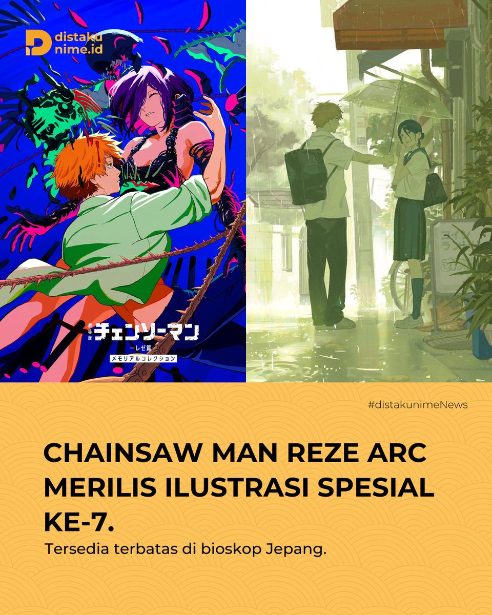 distakunime's tweet photo. Mereka seakan akan bilang "teruslah membicarakan Reze" 😭😭😭

Chainsaw Man: Reze Arc kembali merilis ilustrasi spesial ke-7 sebagai bagian dari entry gift penayangan film, dengan ilustrasi utama digambar langsung oleh Kazutaka Sugiyama, sang character designer. https://t.co/isOM3qrYlH