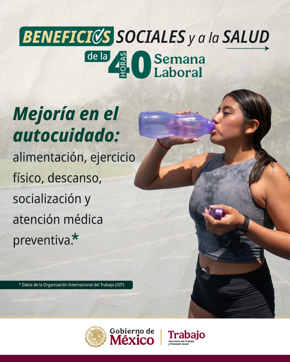 STPS_mx's tweet image. De acuerdo con la #OIT (@ilo), la implementación de la Semana Laboral de #40Horas en 🇲🇽 permitirá a las personas trabajadoras contar con un mayor tiempo de descanso para:

✅la recreación
✅el descanso
✅la convivencia familiar