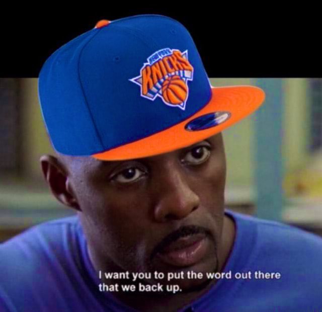 AbeFroman's tweet photo. Congrats to all fellow #Knicks fans tonight. 🙌🏾

They’ve never won anything in my lifetime, so I’ll take an #NBACup title as the appetizer before a chip as the main course later this season. 🏆🤣

#KnicksTape #BingBong #OrangeAndBlueSkies https://t.co/jGVwhpKhC2