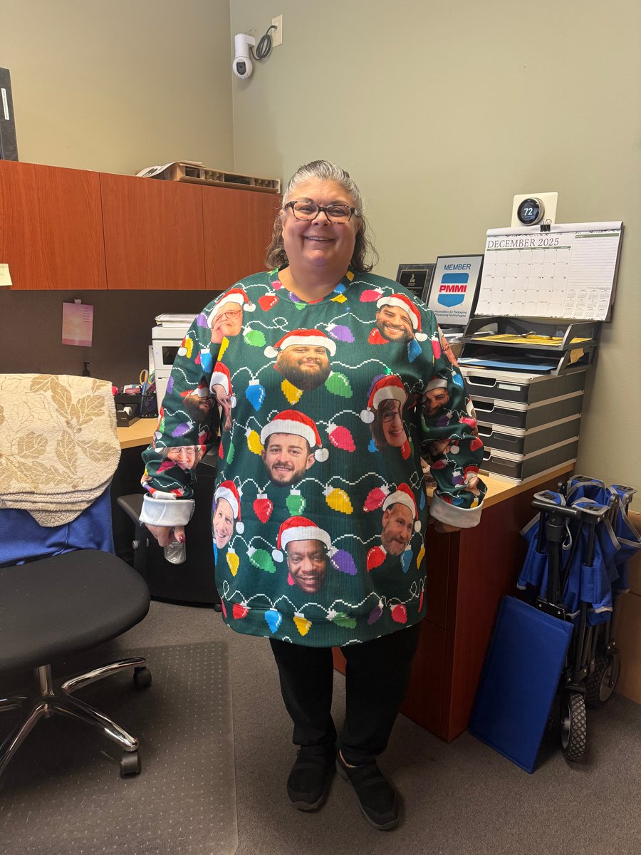 The EBS team isn't done with "Ugly" Sweaters! Our own Gina Brown repped the entire team — with all of their faces  😜  — on her incredible sweater!