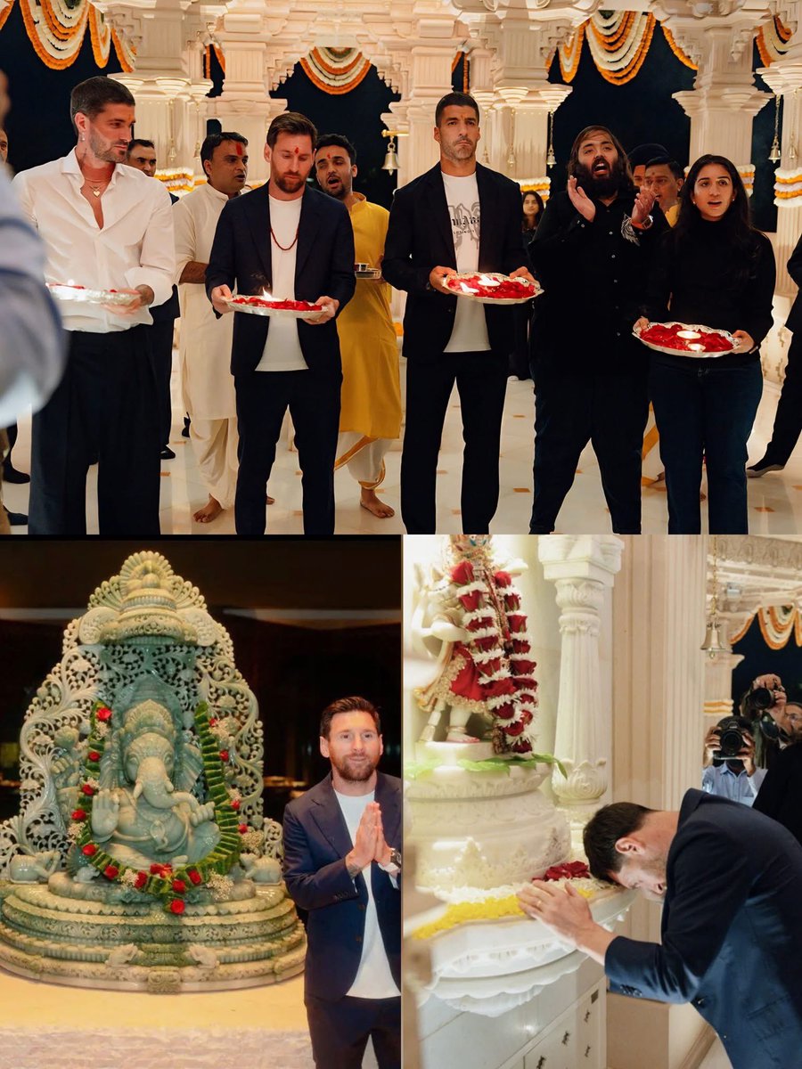 RONBupdates's tweet photo. कसले सोचेको थियो होला र: Lionel Messi doing Aarati at Ambani's place. 😍

P.S. उनले गणेश र हनुमानजी लाई पनि ढोगे! https://t.co/Y1vhNRVzgr