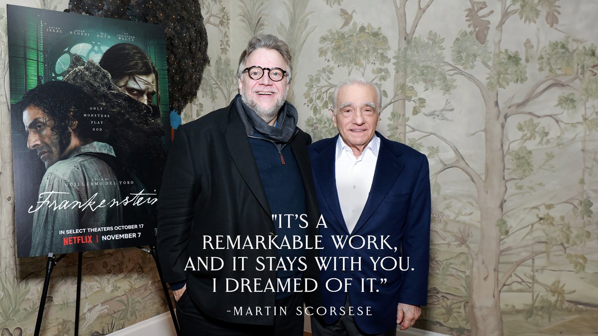 FrankensteinGDT's tweet image. Martin Scorsese praises Guillermo del Toro's Frankenstein after a special screening.