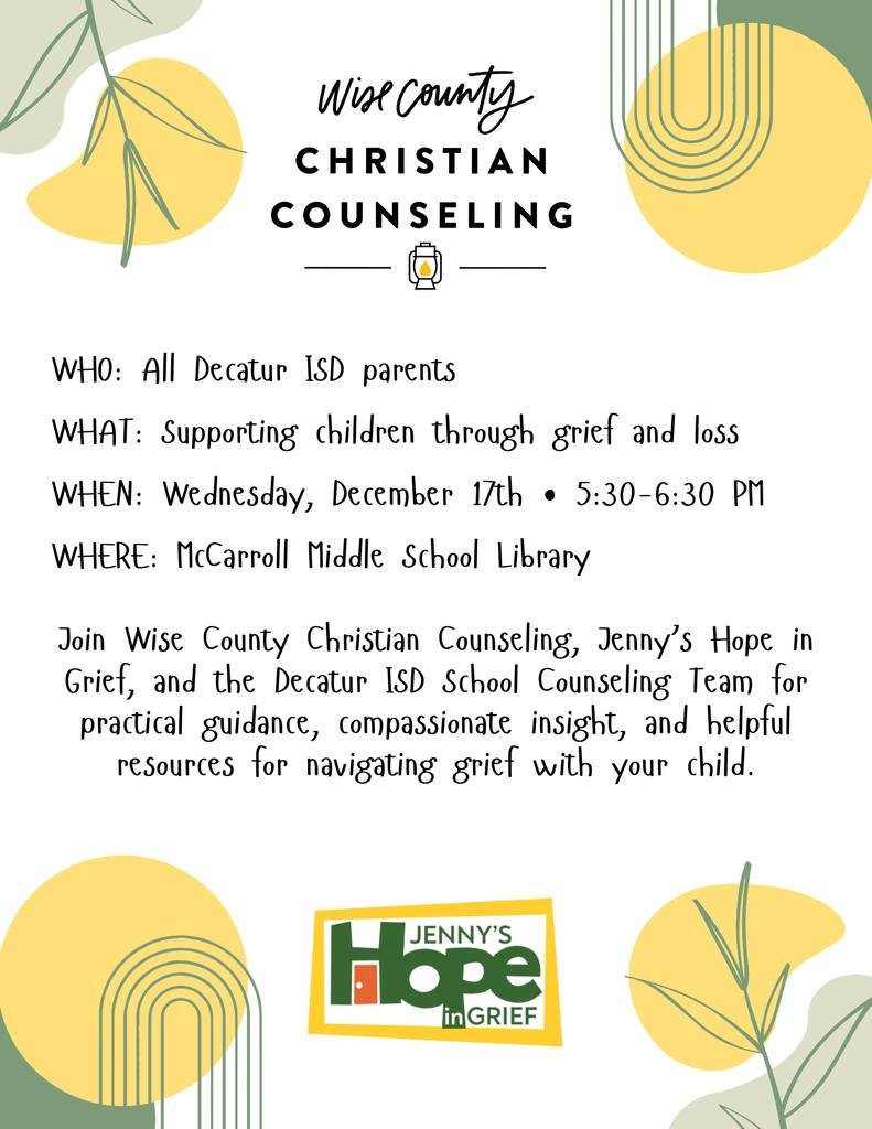 Decatur_MMS's tweet image. Join the counseling team tomorrow for an informative meeting on how to support children through grief and loss.