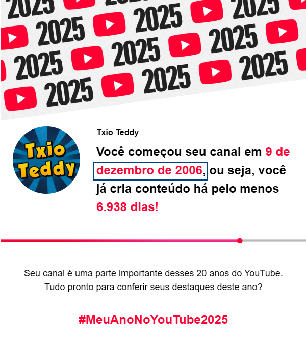 TxioTeddy's tweet photo. Seria um dos canais mais antigos do @YouTubeBrasil ?
19 dos 20 anos do Youtube❤️

#MeuAnoNoYouTube2025 #YoutubeBrasil https://t.co/fVaVuQEamX