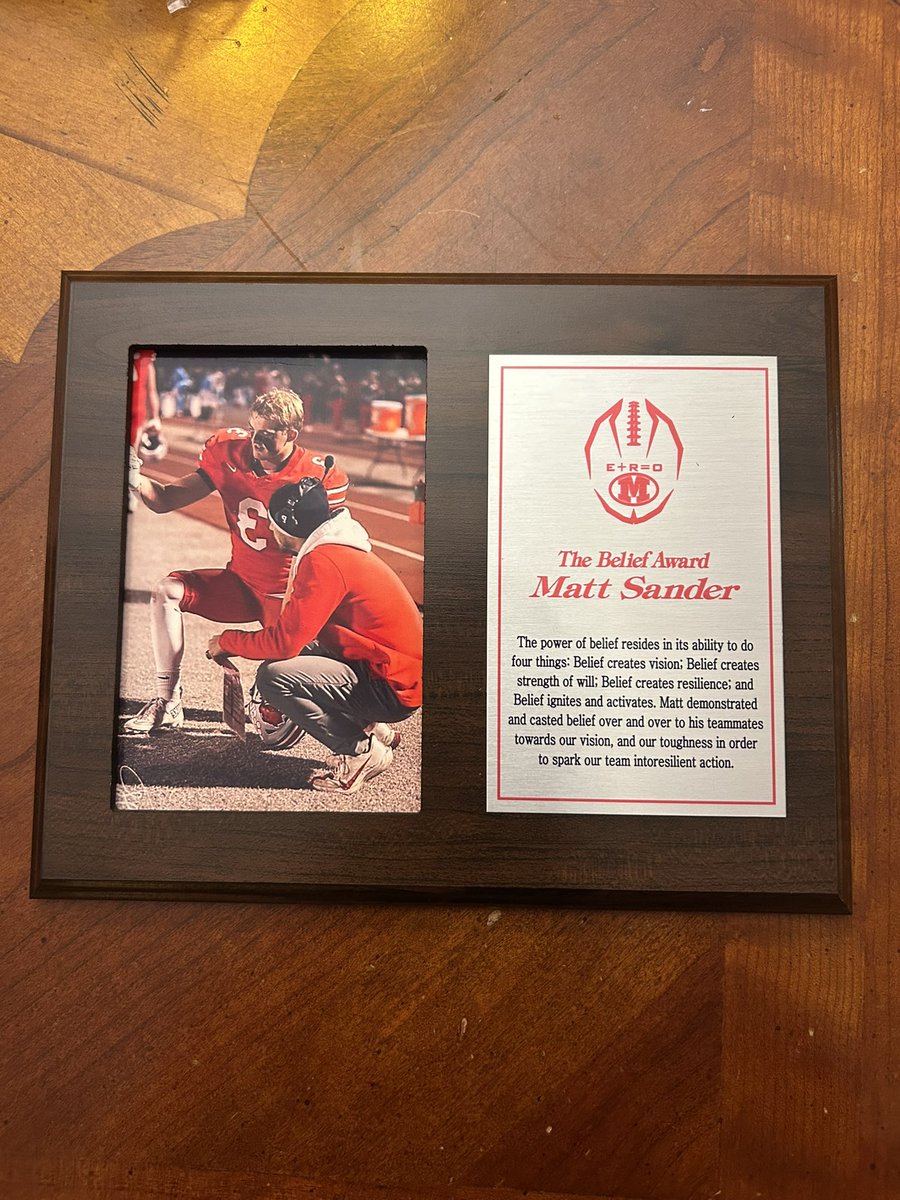 Matt_Sander3's tweet photo. Honored to receive this award at our team banquet this past Sunday. So thankful for our coaches that teach us these core values not to make us better athletes but to make us better people. Couldn’t have had a better experience playing for MortonFootball. @23adamoneill https://t.co/dzuJKZeduw