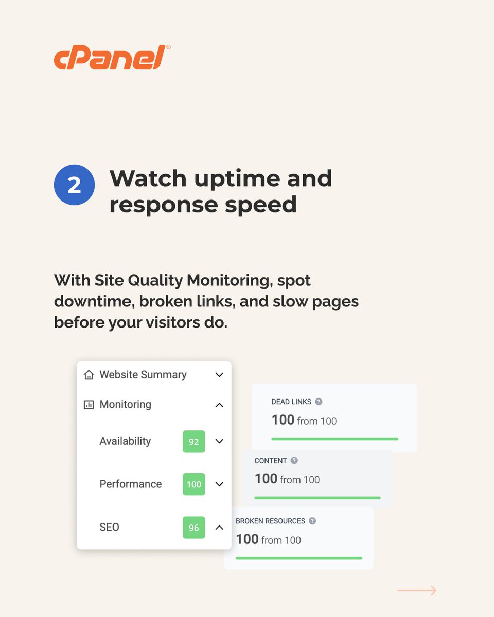 cPanel's tweet image. Holiday traffic is coming. Is your server ready? 

✅ Monitor CPU/RAM &amp;amp; disk in WHM 
✅ Track uptime + response 
✅ Tune PHP/Apache/MySQL 
✅ Check SSL, backups &amp;amp; logins 

Prep now so you don’t spend the holidays fighting downtime. #cPanel