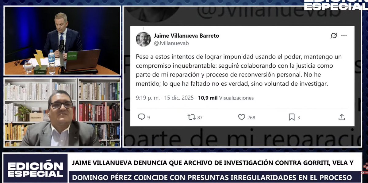 Capberlaw's tweet image. En “EDICIÓN ESPECIAL” con #DiegoAcuña conversando sobre el archivo de la investigación seguida contra #RafaelVela, #DomingoPérez y #GustavoGorriti