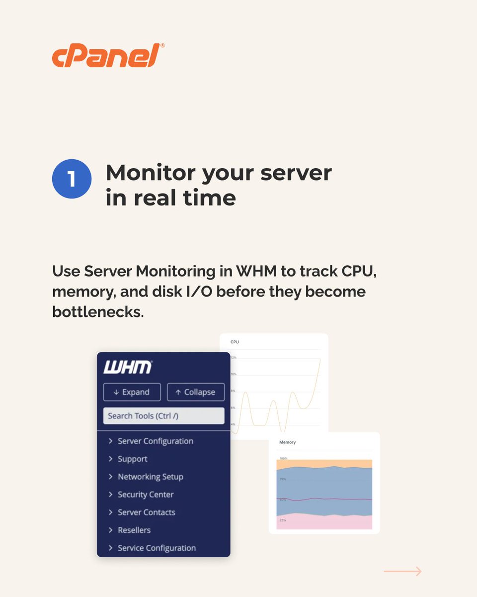 cPanel's tweet image. Holiday traffic is coming. Is your server ready? 

✅ Monitor CPU/RAM &amp;amp; disk in WHM 
✅ Track uptime + response 
✅ Tune PHP/Apache/MySQL 
✅ Check SSL, backups &amp;amp; logins 

Prep now so you don’t spend the holidays fighting downtime. #cPanel