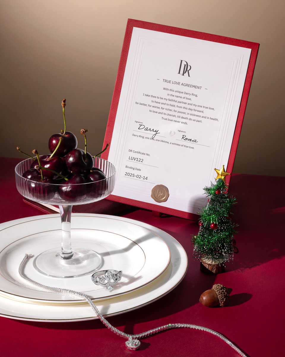 DarryRing_US's tweet photo. Not just a Christmas sparkle on the table — but a love chosen with intention. ✨🎄 From the moment you sign your True Love Agreement, you are each other's One and Only, for a lifetime. #DarryRing #ProposalIdeas #EngagementRing https://t.co/YJAgSxGHIG