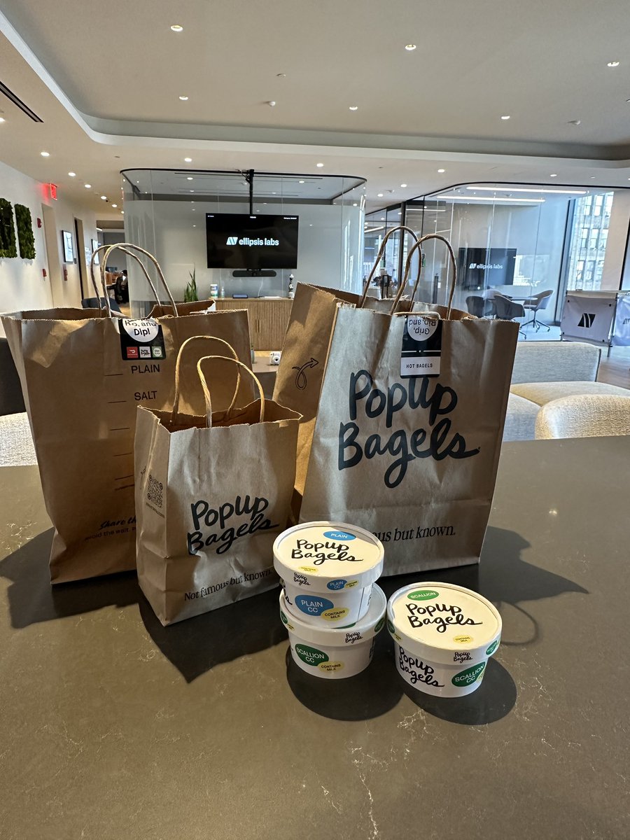 Perks of working in-person for a startup:
you can build company culture 

I had the idea for Bagel Tuesday at <a href="/ellipsis_labs/">Ellipsis Labs</a>, and now it’s my favorite day of the week in office 🥯🧈😋