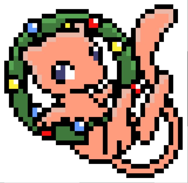 Pol_jil's tweet photo. Pixel art navideño de mew que hice en digital #pokemon https://t.co/C7CZ6b75F8
