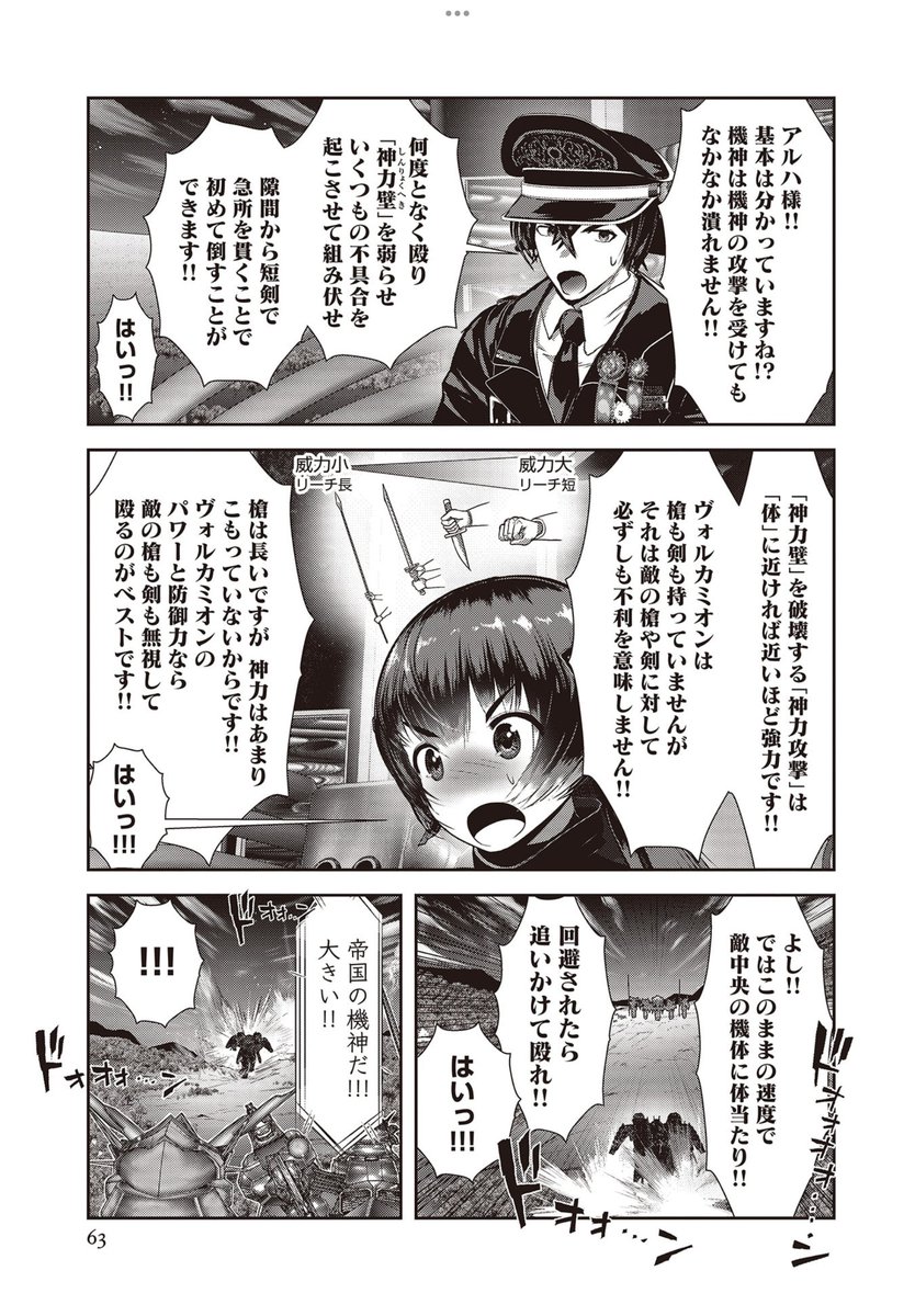 回答ですが、ヴォルカミオンの設定はこうですね。
ATフィールドみたいなもんw
槍ですら弱くなるし、体から離れた瞬間、神力壁破壊能力が極端に減少するので、投げ槍も無効です。
逆にパンチとキックはリーチ短いけど破壊効果は抜群。
短刀は、拳が入らない隙間に拳に近い威力を叩き込む道具。 