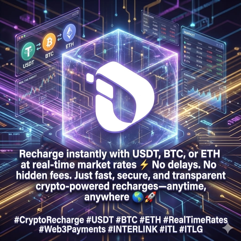 bhuvan_sar33454's tweet photo. Recharge instantly with USDT, BTC, or ETH at real-time market rates ⚡
No delays. No hidden fees. Just fast, secure, and transparent crypto-powered recharges—anytime, anywhere 🌍🚀
#CryptoRecharge #USDT #BTC #ETH #RealTimeRates #Web3Payments #interlink #ITL #ITLG https://t.co/49itOWASwa