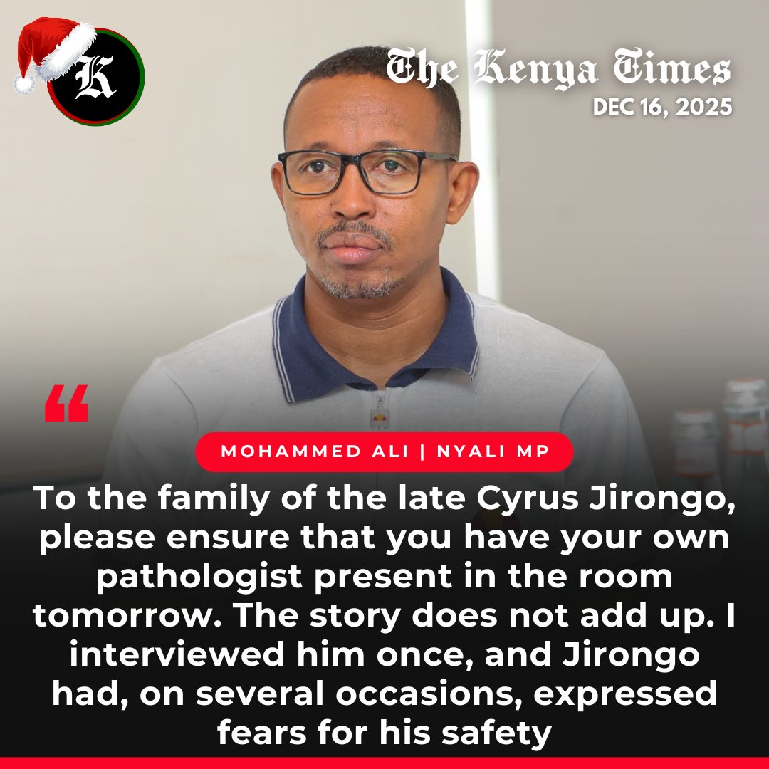 Nyali MP Mohammed Ali raises suspicions over the death of former MP Cyrus Jirongo.