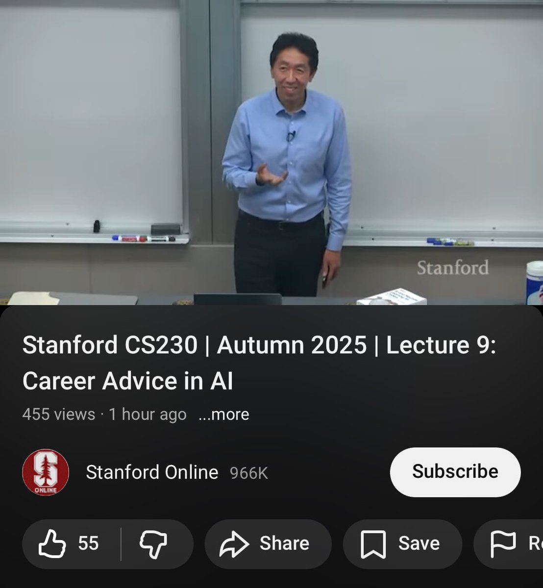 holy shit. Andrew Ng just gave a free gem-packed mentorship about real AI career advice. here is 14 key highlights:
> it’s the best time to build a career in AI. it has and will continue to make progress.
> with ai coding you can build things so fast, that you couldn’t a year