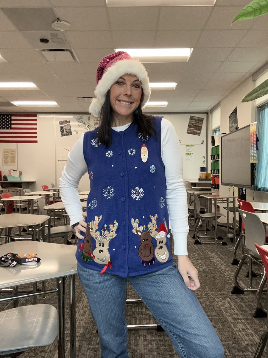 As a brand new teacher in 2009, I had my mind set that every teacher needed a holiday sweater vest. This was before all of the dress up days &amp; fun ugly sweaters. I made my way down uvalde to palais royal… and bought this gem. 17 yrs later, still holding strong! #KMSCougarPride