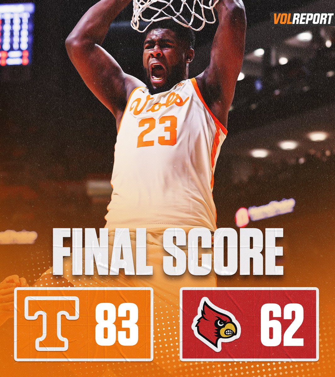 AllVolReport's tweet image. #20 Tennessee absolutely DESTROYS #11 Louisville to improve to 8-3 on the season 😤