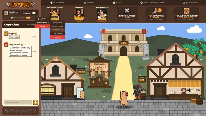 Introducing @YourProjectName 🗡️🐹

Capy Sword is a social PvP GameFi protocol built on Avalanche, enabling fully on-chain 1v1 battles with AVAX-based wagering and weekly leaderboard rewards in $CAPY.

Each match is deterministically settled on-chain, featuring an embedded $CAPY