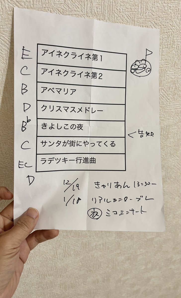 クリスマスコンサートにお越しいただき、ありがとうございました。代表お手製カンペでセットリストを大公開！！Ｗアンコールでは、お客様のリクエストによりアベマリアを再度歌いました。

皆様のあたたかいお気持ちを基に来年も活動して参ります。今後も応援よろしくお願いします。