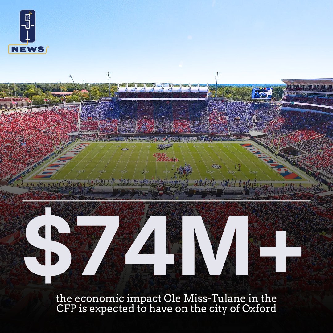 SuperTalkNews's tweet image. This weekend's College Football Playoff game at Ole Miss is projected to generate at least $74 million in economic impact for the city of Oxford.