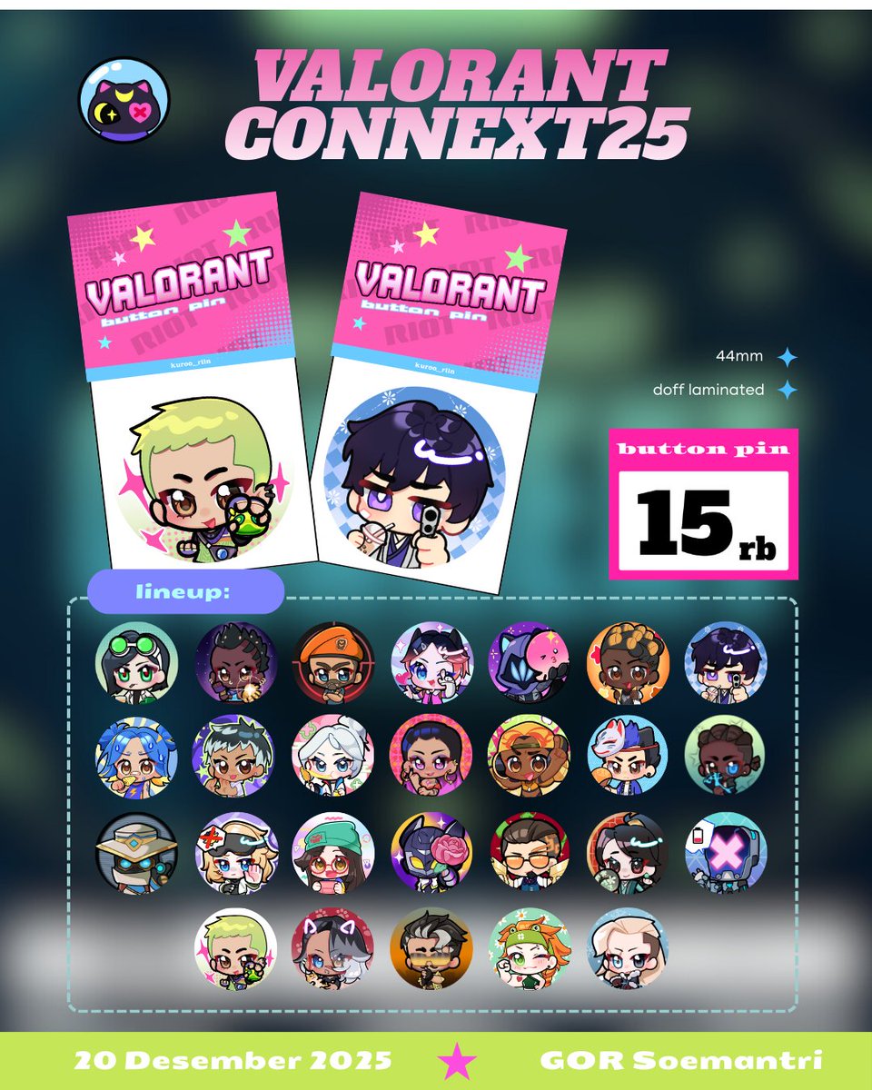kuroo_riin's tweet photo. Hello! I’ll be at VALORANT CONNEXT 2025 as one of the artist at their artist alley ✨

📅 Saturday, 20 December 2025 
📍 GOR Soemantri Brodjonegoro, Jakarta Selatan
⏰ 11.00 - 21.00 WIB  

Here’s a sneak peek of what I’ll be bring, see you there! https://t.co/M2RUPIQSxX