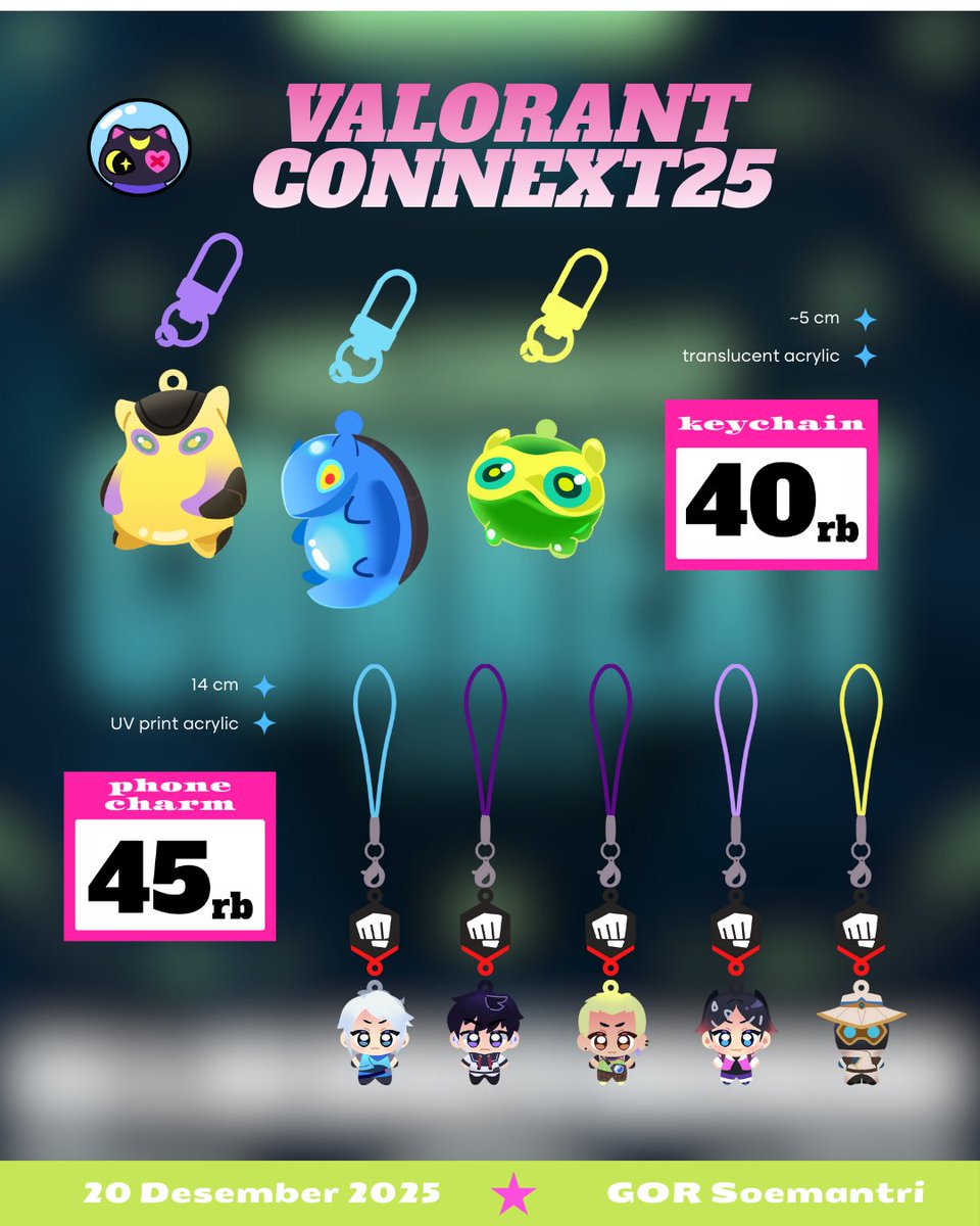 kuroo_riin's tweet photo. Hello! I’ll be at VALORANT CONNEXT 2025 as one of the artist at their artist alley ✨

📅 Saturday, 20 December 2025 
📍 GOR Soemantri Brodjonegoro, Jakarta Selatan
⏰ 11.00 - 21.00 WIB  

Here’s a sneak peek of what I’ll be bring, see you there! https://t.co/M2RUPIQSxX