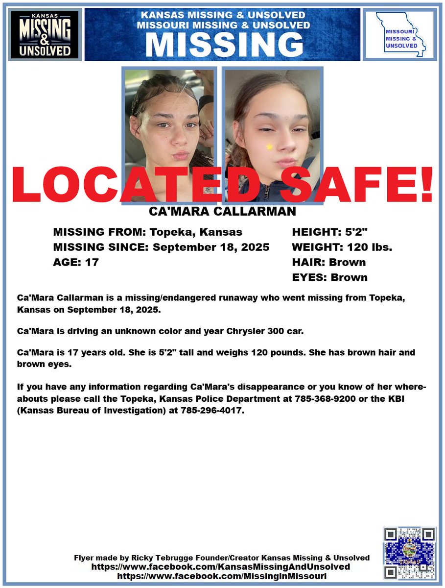 CA'MARA HAS BEEN #LOCATED SAFE!!! THANK YOU TO ALL WHO SHARED HER FLYER!!!

#MISSINGPERSON #MISSING <a href="/AnnetteLawless/">Annette Lawless 🌻</a> #KansasMissing #MissingInKS #MissingInKansas #MissingKansan #Topeka #Kansas