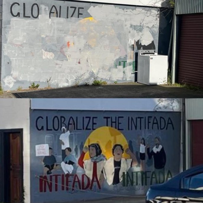 Northcote, Melbourne, Australia. Council suddenly getting rid of a mural saying "Globalise the Intifada" there since March 2024.

Perhaps they've now worked out what it meant. It only took the mass murder of Jews.

Now that they understand the word "Intifada" perhaps they'll